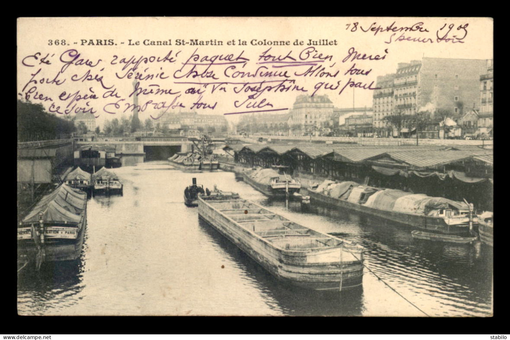 75 - PARIS 4EME - 12EME - LE CANAL ST-MARTIN ET LA COLONNE DE JUILLET - PENICHES  - Arrondissement: 04
