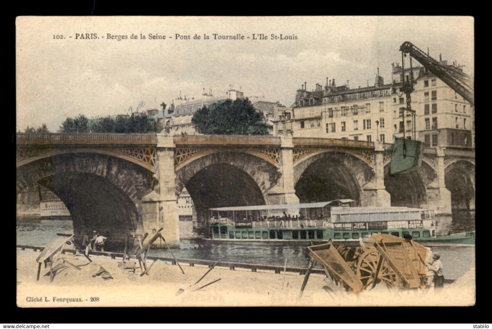 75 - PARIS 4EME - BERGES DE LA SEINE - PONT DE LA TOURNELLE - L'ILE ST-LOUIS - CARTE COLORISEE - Arrondissement: 04