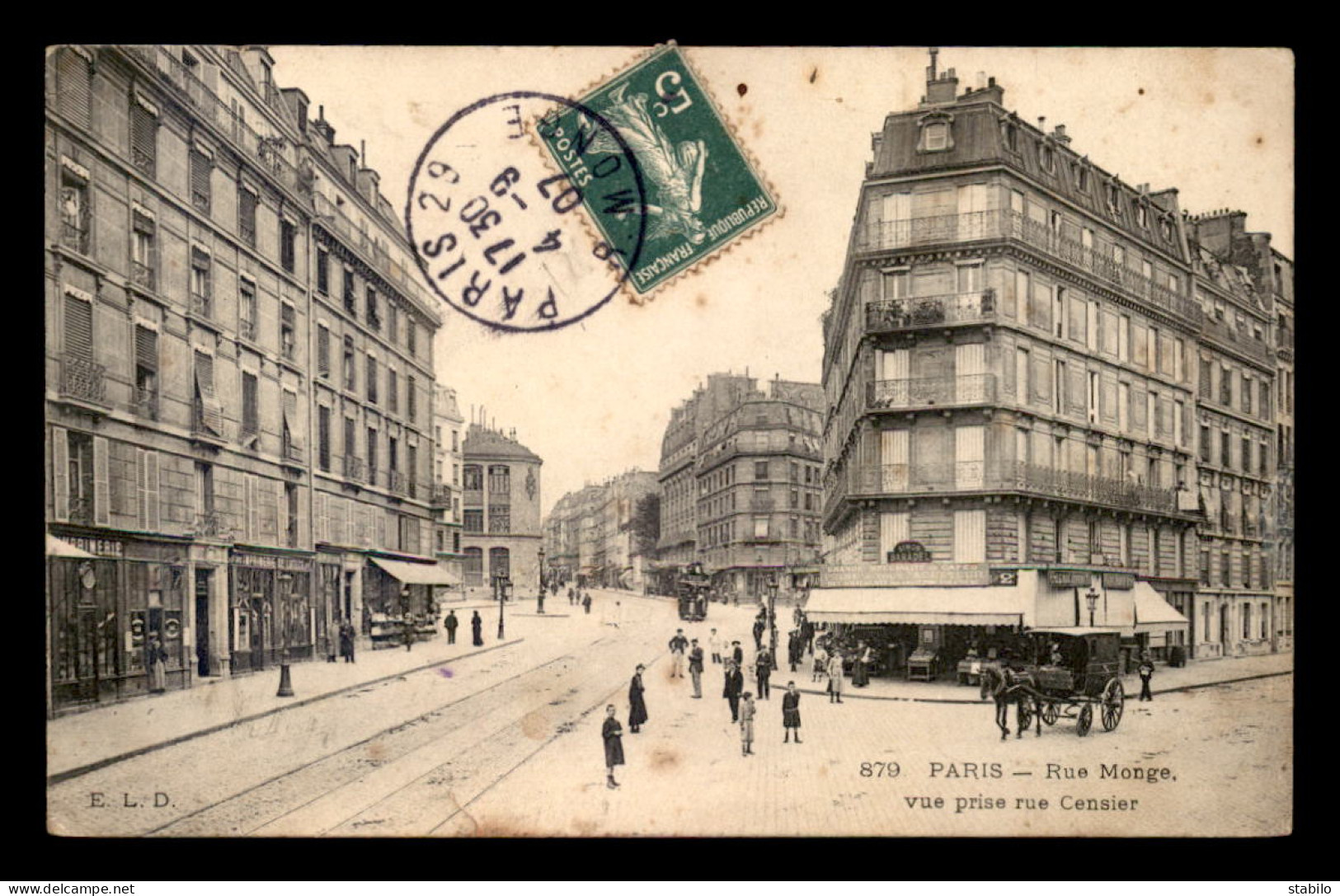 75 - PARIS 5EME - RUE MONGE - VUE PRISE RUE CENSIER - EDITEUR E.L.D. - Arrondissement: 05