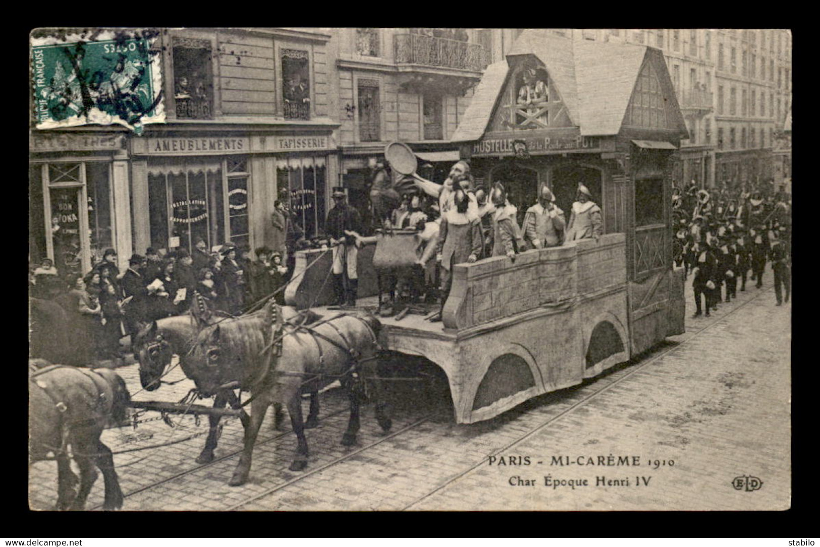 75 - PARIS 5EME - FETE DE LA MI-CAREME 1910 RUE CLAUDE BERNARD - CHAR EPOQUE HENRI IV - CORRADI TAPISSIER AU N°88  - Arrondissement: 05