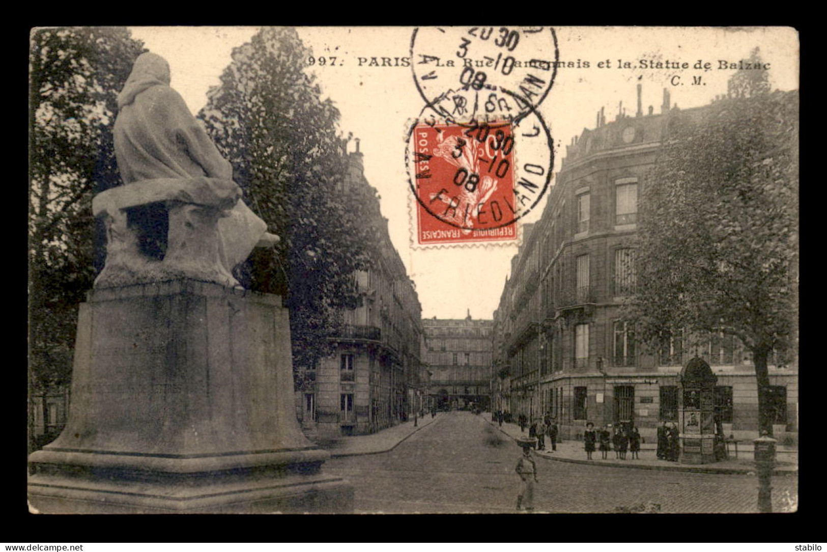 75 - PARIS 8EME - LA RUE DAMMENAIS ET LA STATUE DE BALZAC - EDITEUR C.M. - Arrondissement: 08