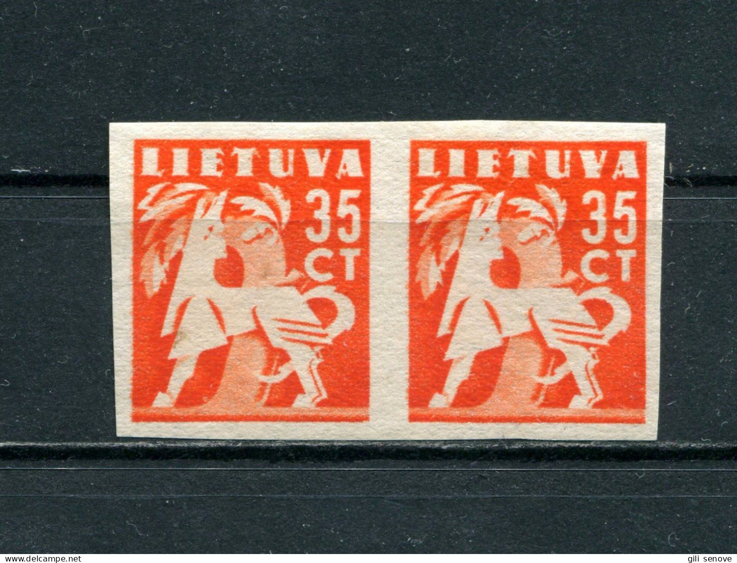 Lithuania 1940 Mi. 442U Sc 322 Imperforated Without Gum As Issued Pair MNH** - Lituanie