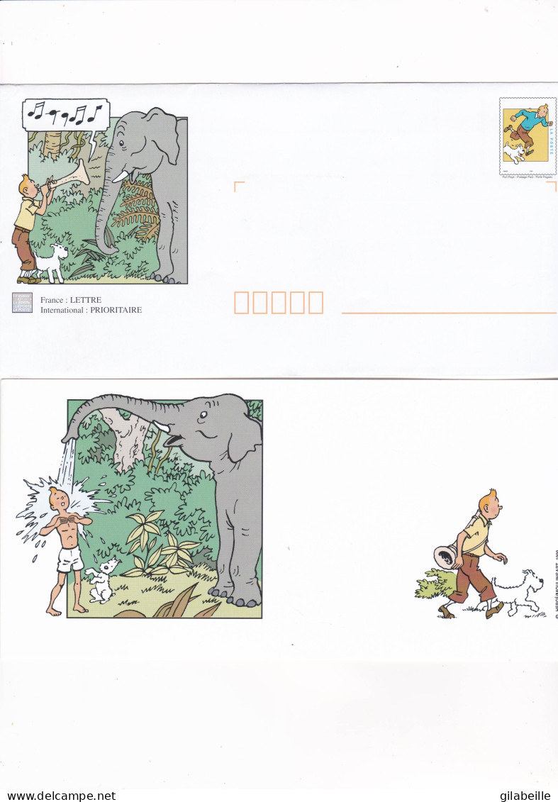 FRANCE - PAP - Entier Postal -  Tintin - Hergé -  Tintin Charmeur D 'éléphant - Carte +enveloppe - PAP:  Varia (1995-...)