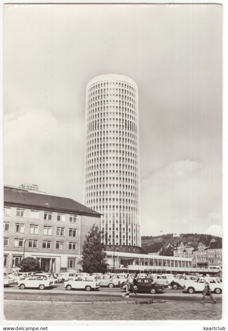 Jena, DDR: TRABANT 601, UNIVERSAL, SKODA 1000MB, IFA F8, WARTBURG 353 - Universitäts-Hochhaus - Voitures De Tourisme