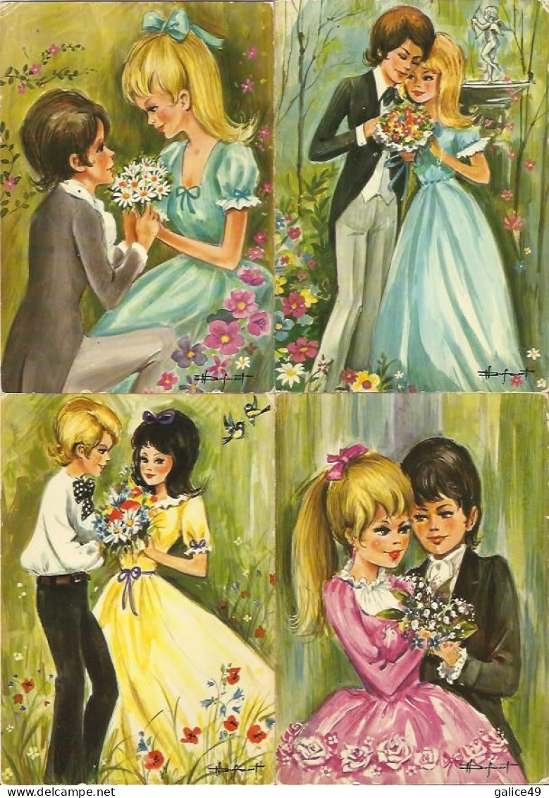 8406 - Lot De 4 Cartes Postales - Jeunes Couples - Illustrateur Nicole Dufourt - Koppels