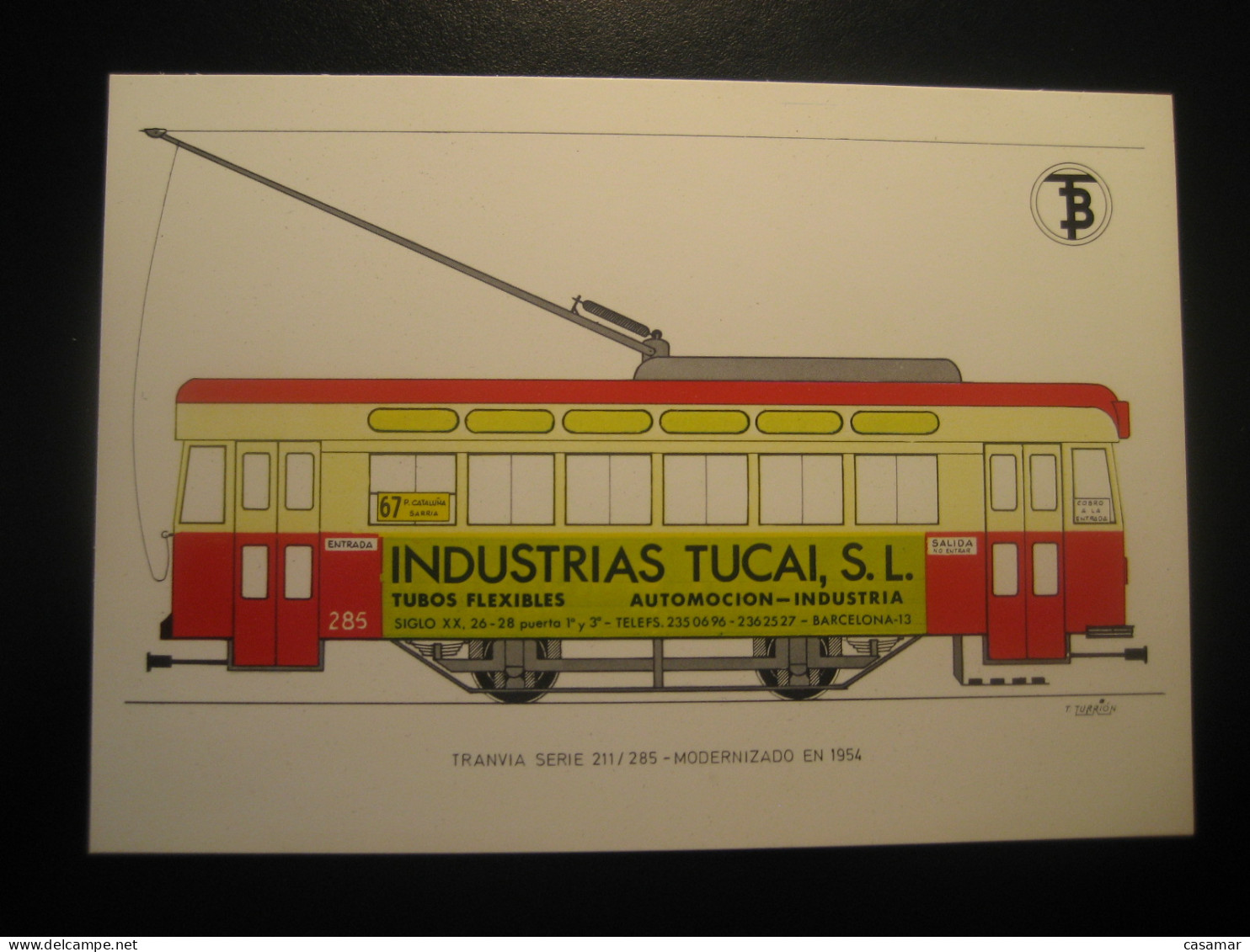 Tranvia Serie 211/285 1954 Advertising INDUSTRIAS TUCAI SL Tram Tramway Postcard SPAIN Barcelona TB - Strassenbahnen