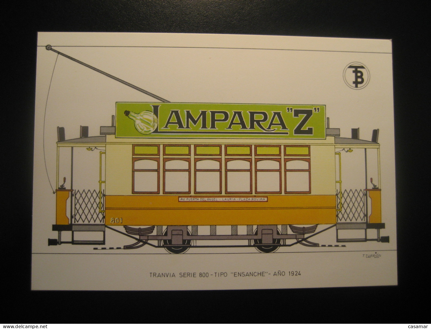 Tranvia Serie 800 Ensanche 1924 Advertising Lampara Z Tram Tramway Postcard SPAIN Barcelona TB - Strassenbahnen