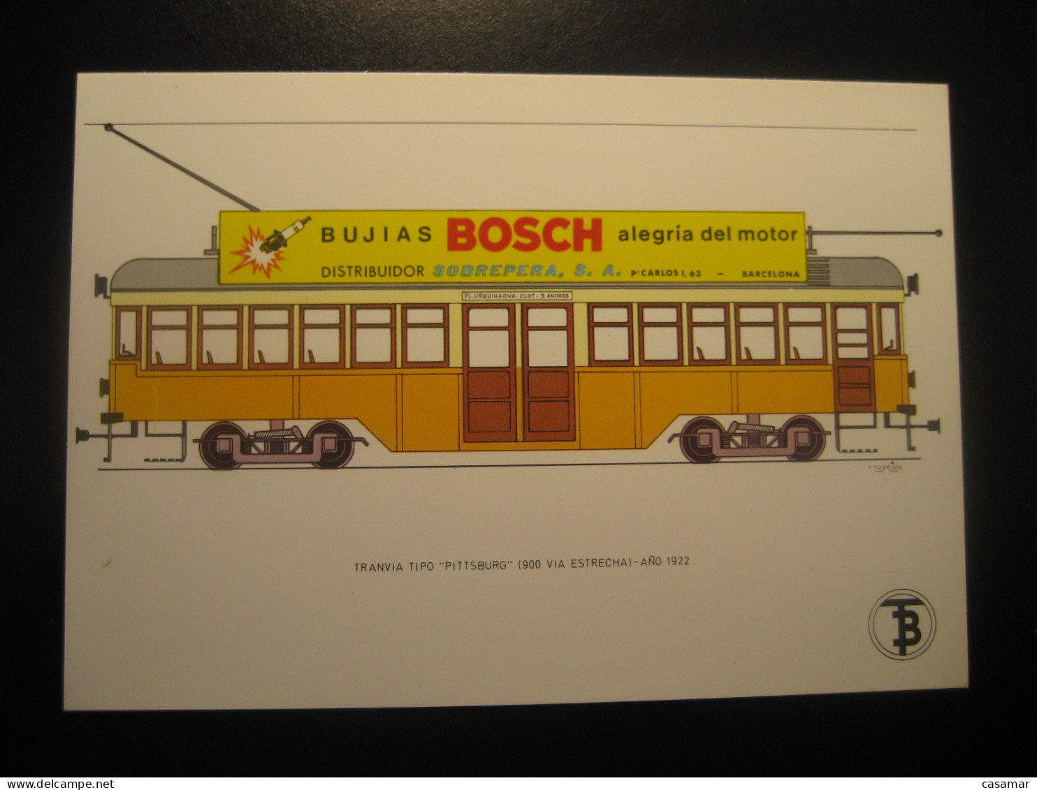 Tranvia Tipo PITTSBURG 1922 Advertising Bujias BOSCH Sobrepera SA Tram Tramway Postcard SPAIN Barcelona TB - Tramways