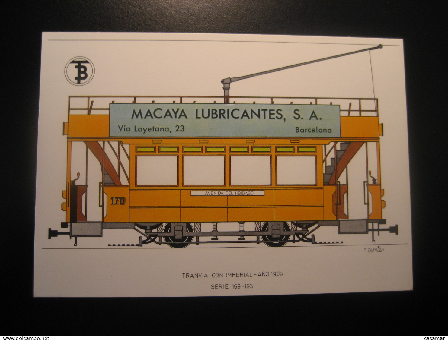 Tranvia Con IMPERIAL Serie 169-193 Advertising MACAYA LUBRICANTES SA Tram Tramway Postcard SPAIN Barcelona TB - Tramways