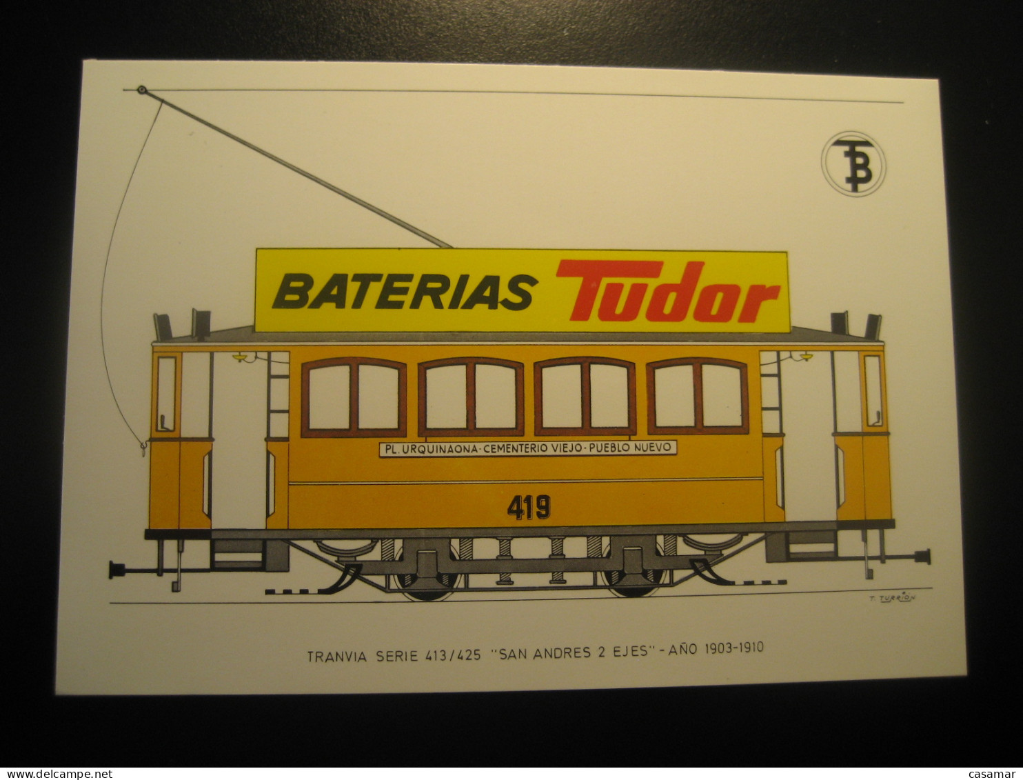 Tranvia SAN ANDRES 2 Ejes 1903 Advertising BATERIAS TUDOR Physics Tram Tramway Postcard SPAIN Barcelona TB - Tramways