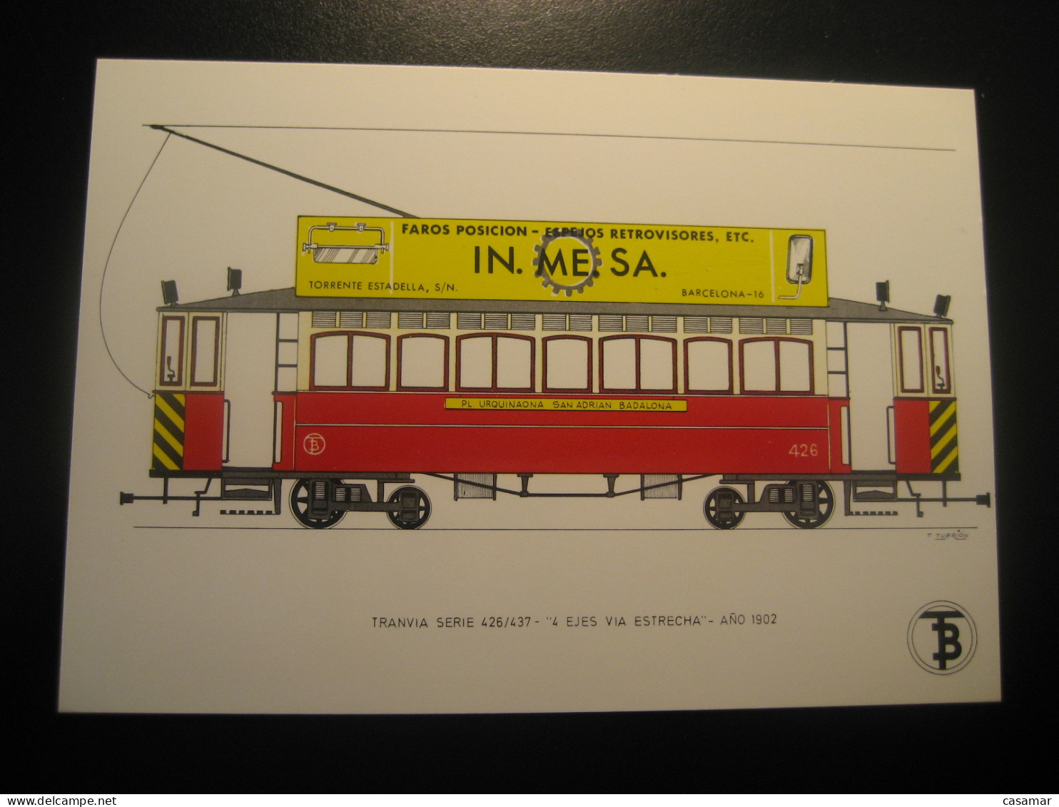 Tranvia 4 Ejes Via Estrecha 1902 Advertising Faros Espejos INMESA Auto Car Tram Tramway Postcard SPAIN Barcelona TB - Tram