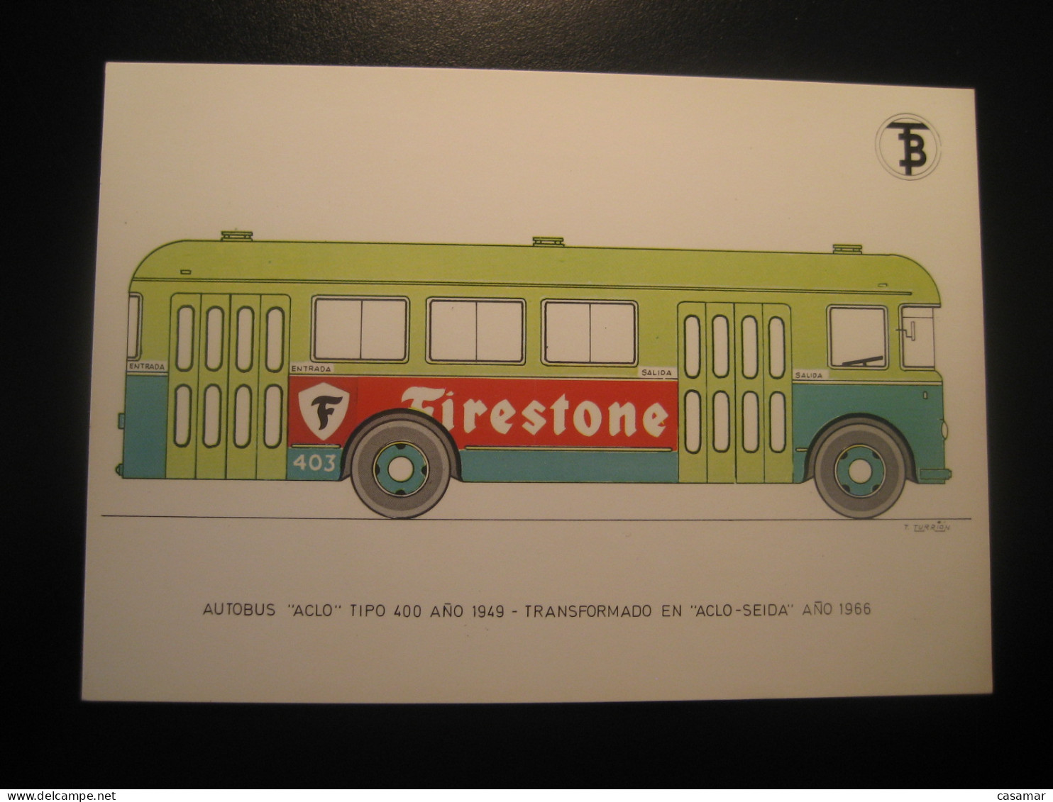 AUTOBUS Aclo 1949 Seida 1966 Advertising FIRESTONE Bus Coach Autobus Postcard SPAIN Barcelona TB - Autobús & Autocar