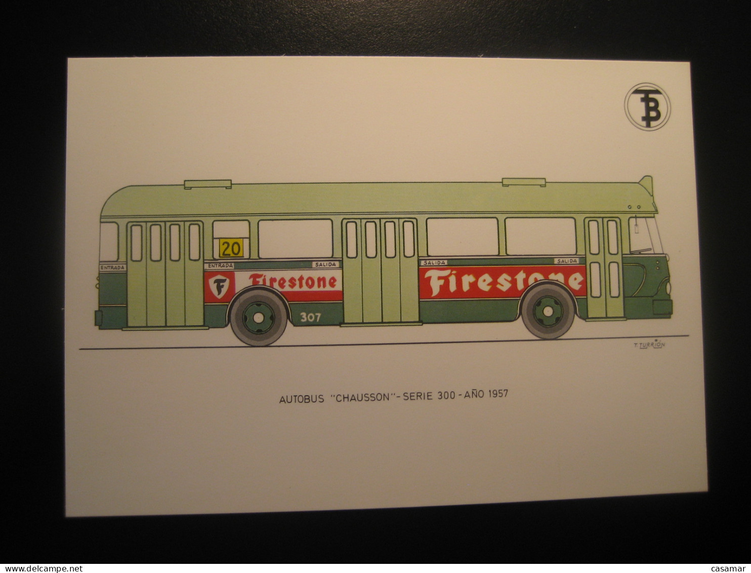 AUTOBUS Chausson 1957 Advertising FIRESTONE Bus Coach Autobus Postcard SPAIN Barcelona TB - Busse & Reisebusse