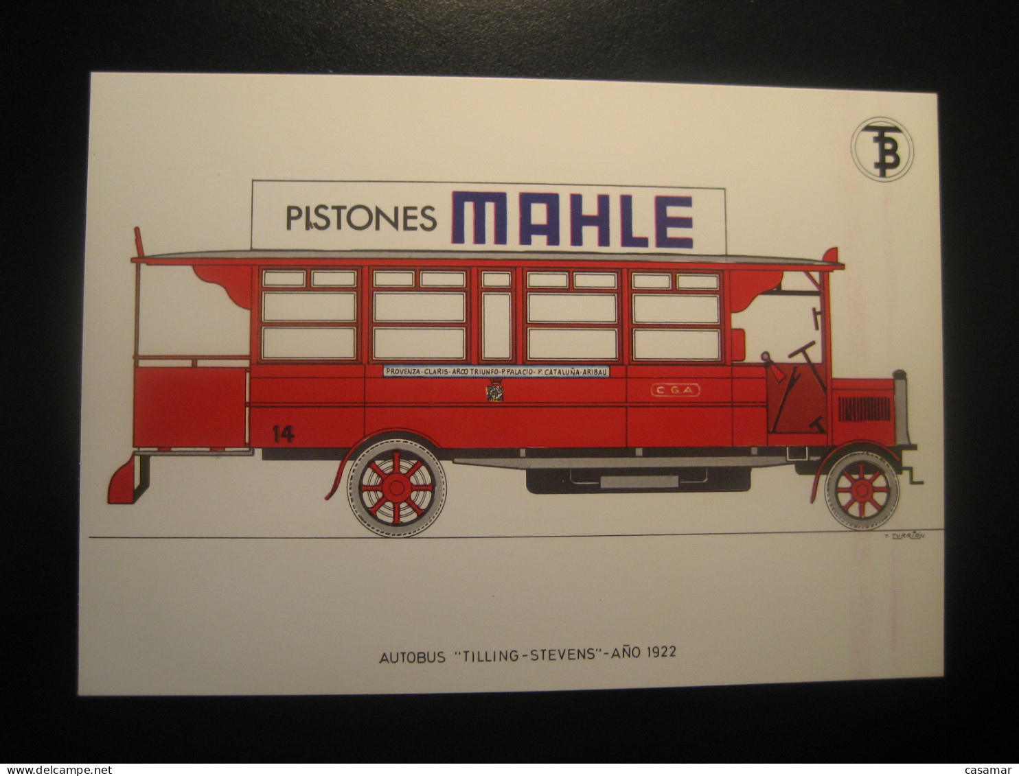 AUTOBUS Tilling-Stevens 1922 Advertising PISTONES MAHLE Bus Coach Autobus Postcard SPAIN Barcelona TB - Busse & Reisebusse