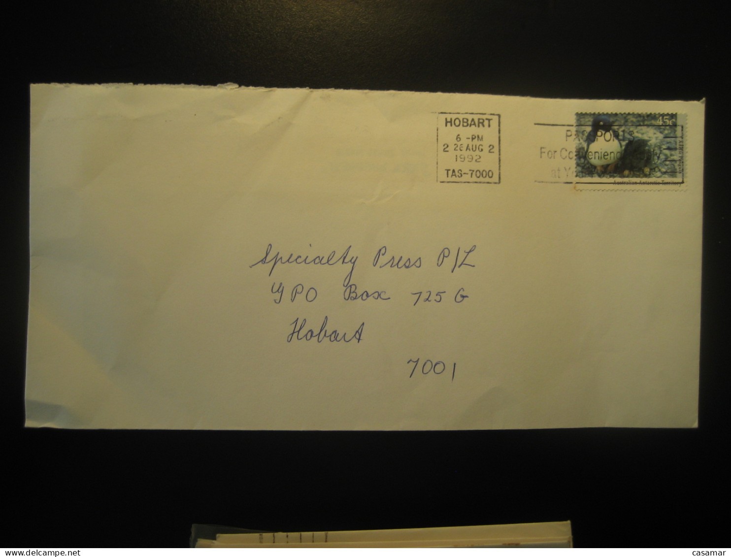 HOBART 1992 Adelie Penguin Penduins Cancel Cover AAT Australian Antarctic Territory Antarctics Antarctica - Storia Postale