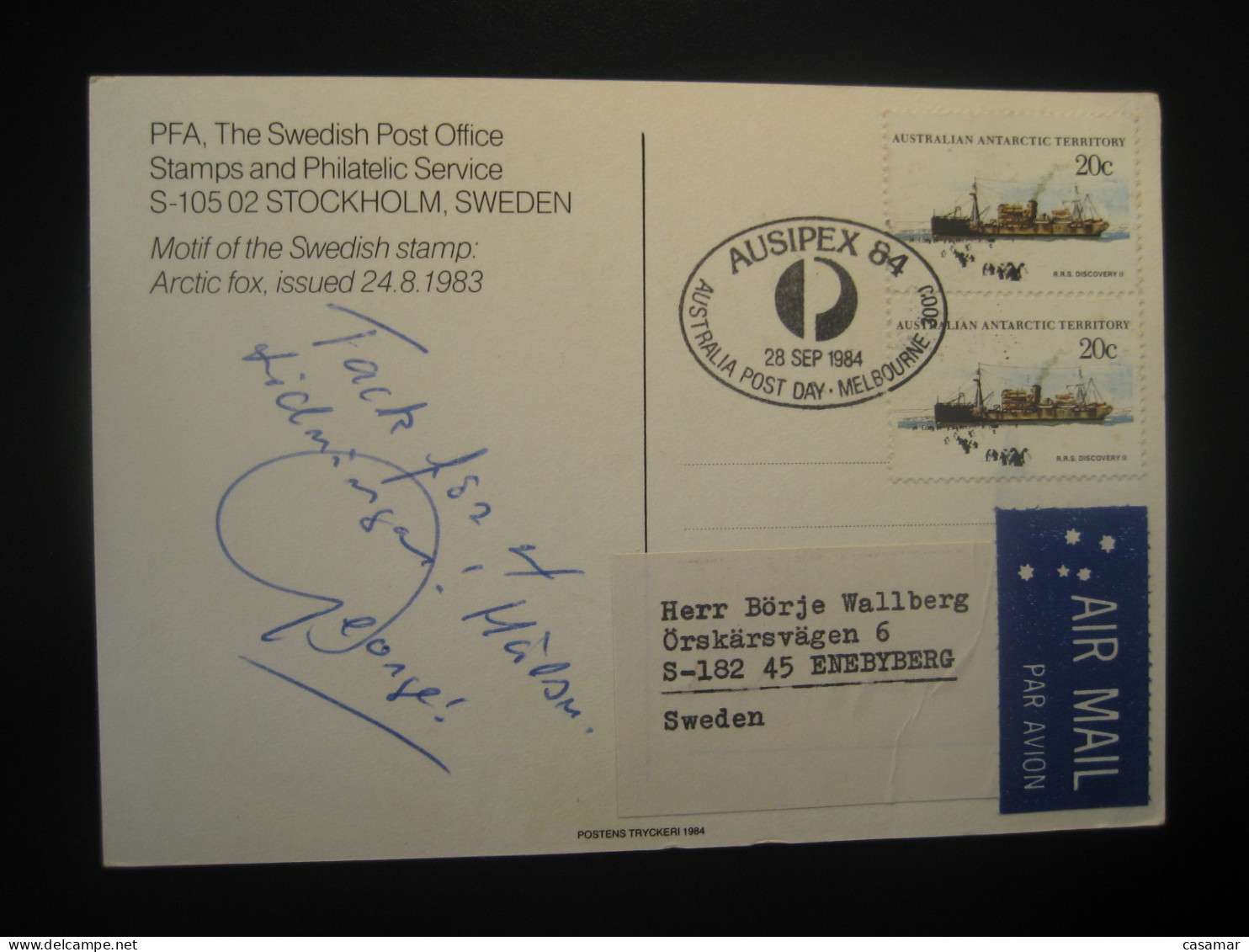 MELBOURNE 1984 R.R.S. Discovery II Ship Cancel Card AAT Australian Antarctic Territory Antarctiqu Antarctica Australia - Cartas & Documentos
