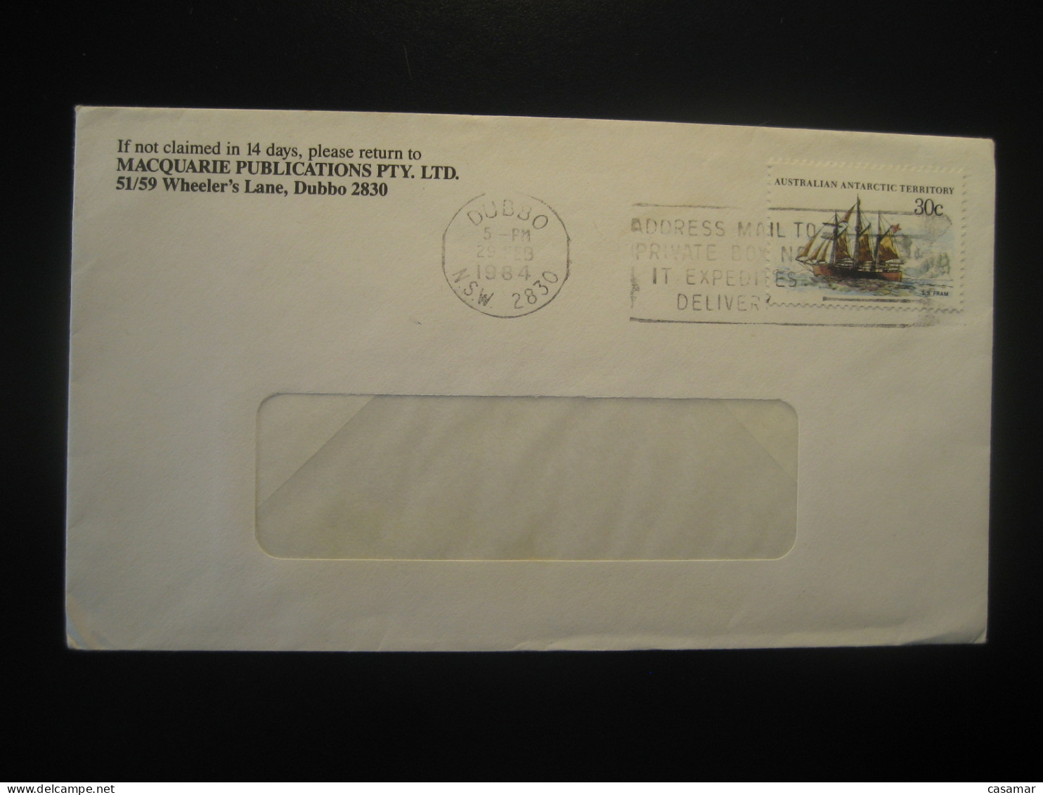 DUBBO 1984 S. S. Fram Ship Cancel Cover AAT Australian Antarctic Territory Antarctiqu Antarctica Australia - Covers & Documents