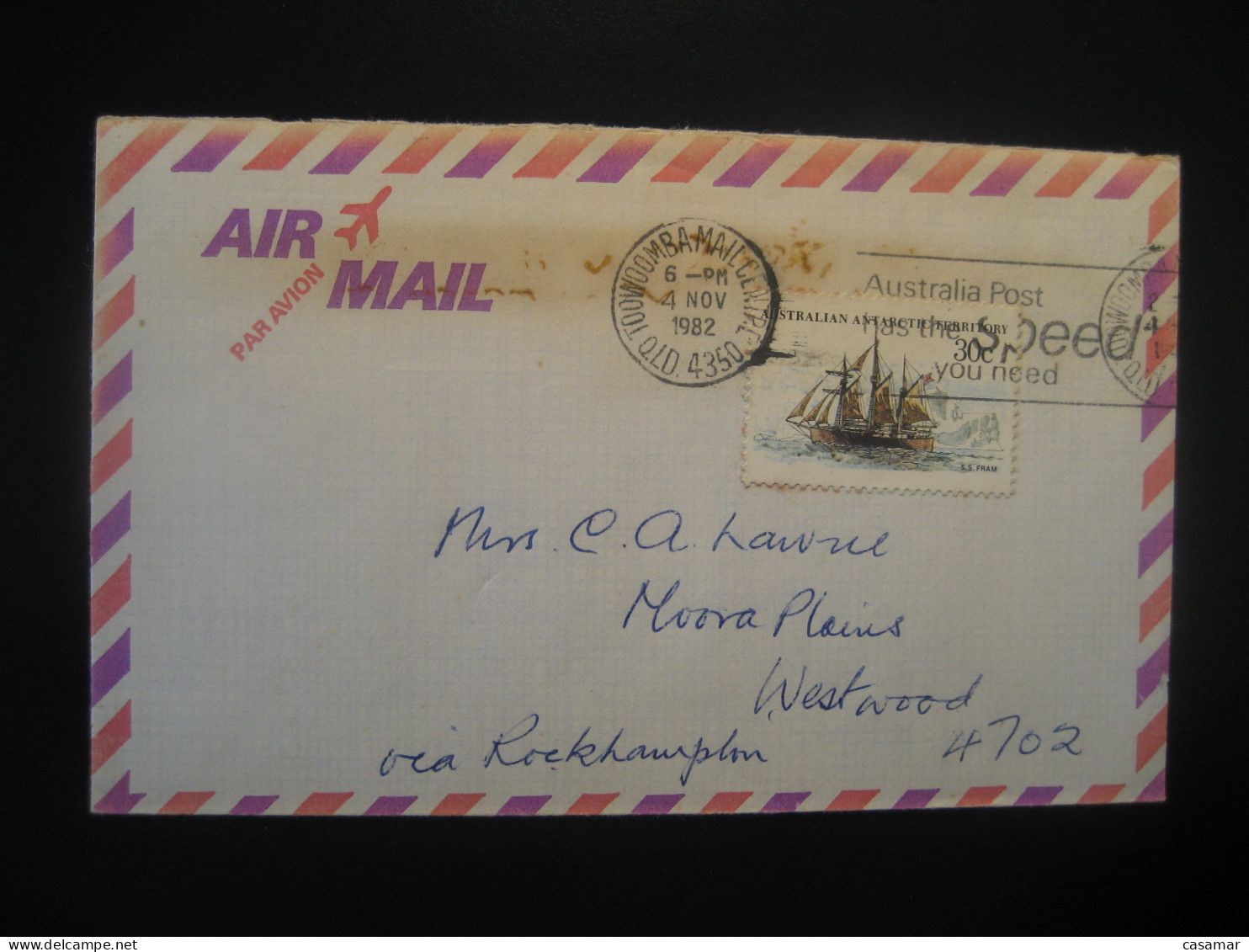 TOOWOMBA 1982 S. Y. Fram Ship Ships Cancel Cover AAT Australian Antarctic Territory Antarctics Antarctica Australia - Ships