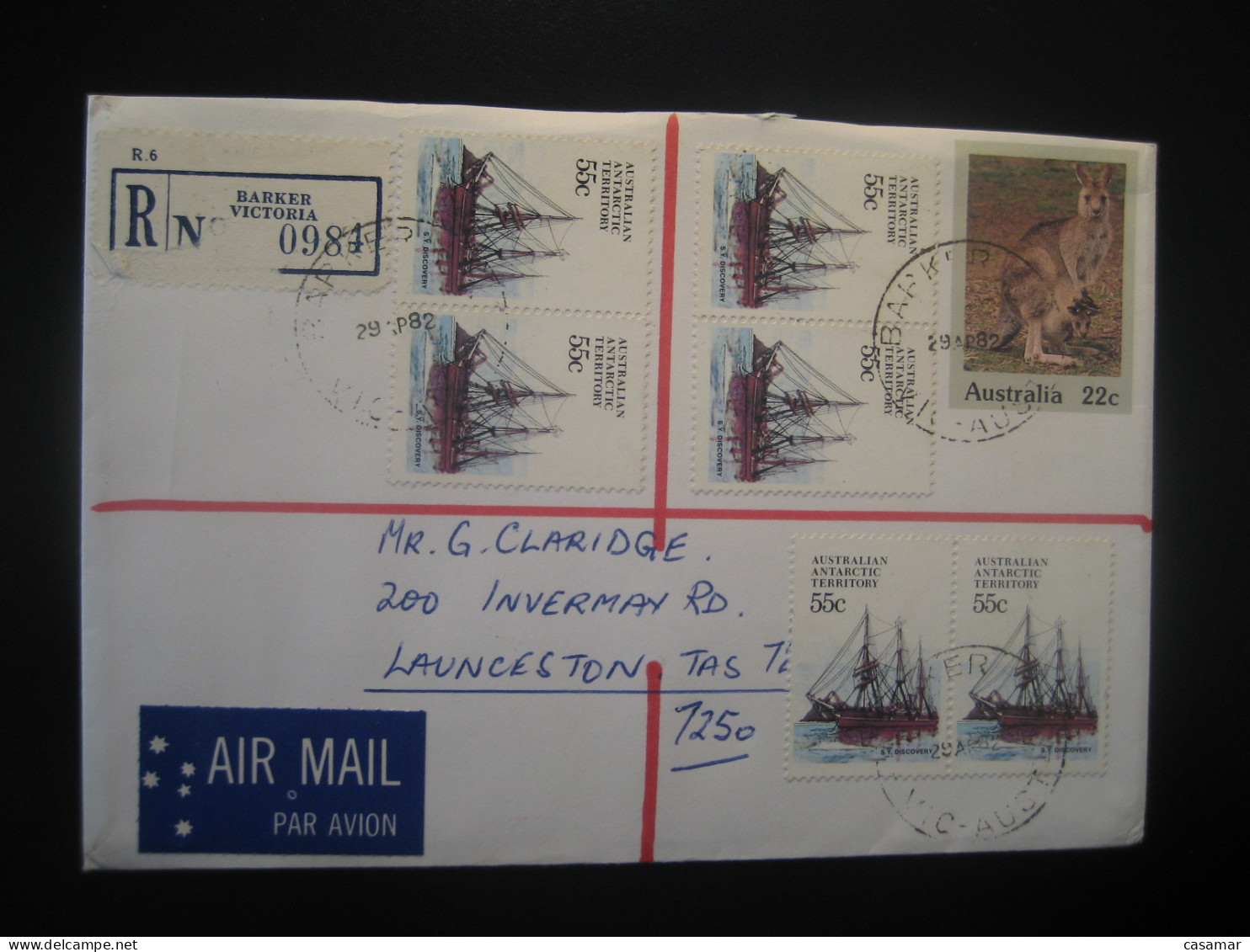 BARKER 1982 S. Y. Discovery Ship Registered Cover AAT Australian Antarctic Territory Antarctiqu Antarctica Australia - Briefe U. Dokumente