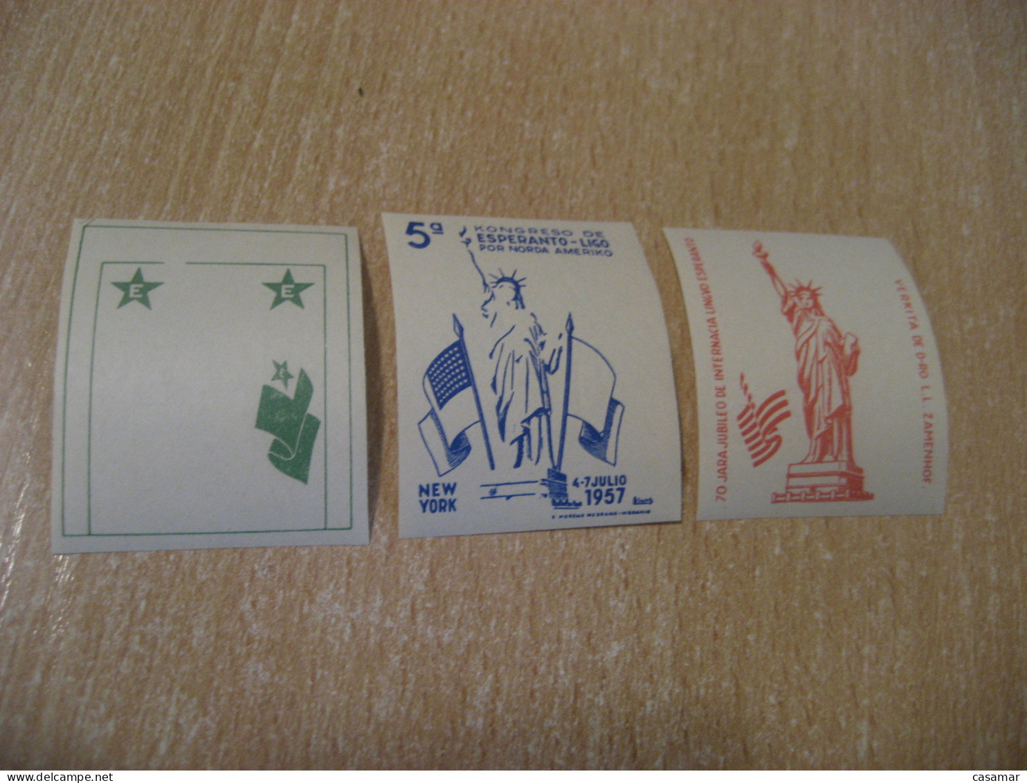 NEW YORK 1957 Esperanto Liberty Statue Flag Architecture Error Proof Colour Imperforated 3 Poster Stamp Vignette USA - Monuments
