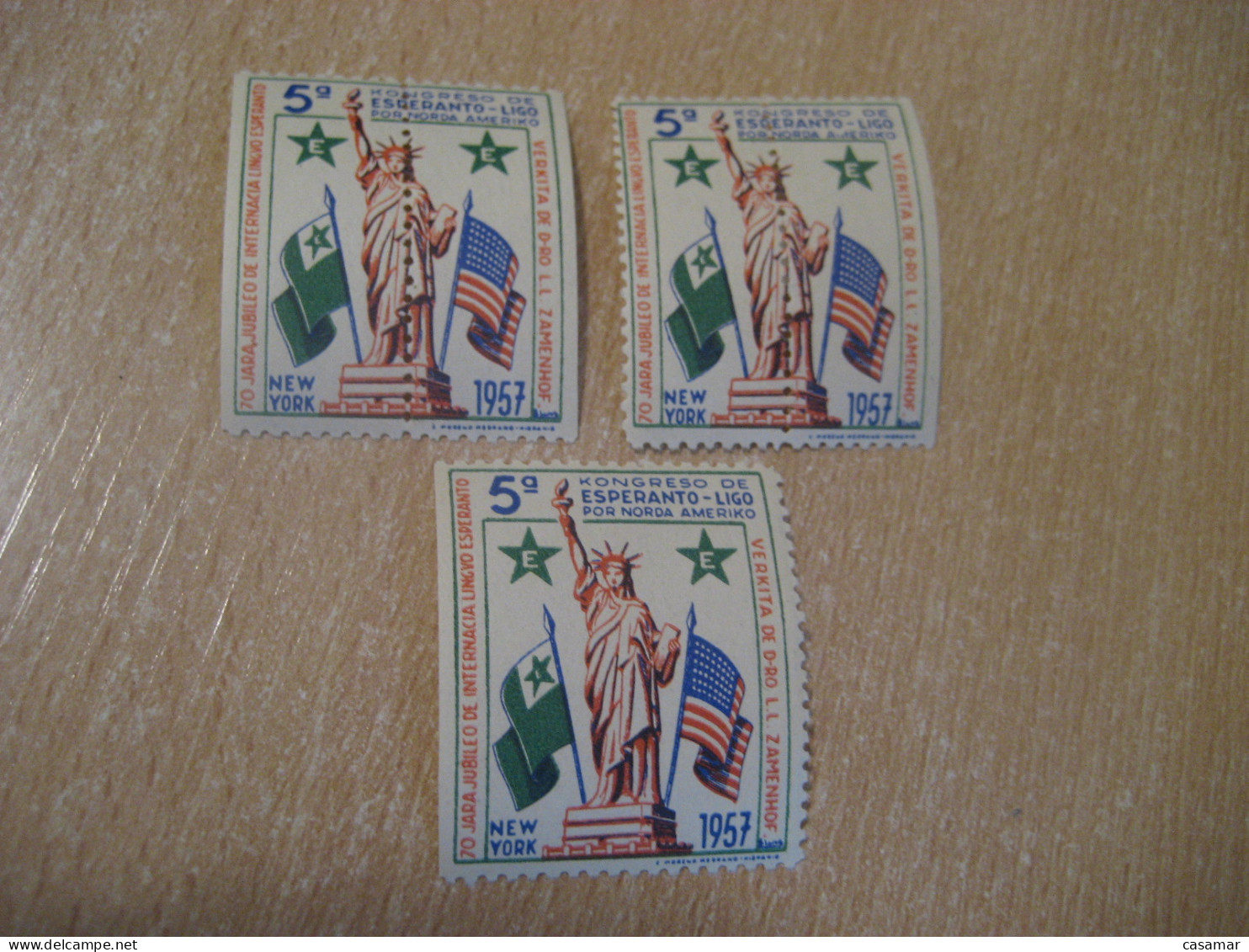 NEW YORK 1957 Esperanto Liberty Statue Flag Architecture Error Proof Perforated Imperforated 3 Poster Stamp Vignette USA - Prove, Ristampe & Saggi