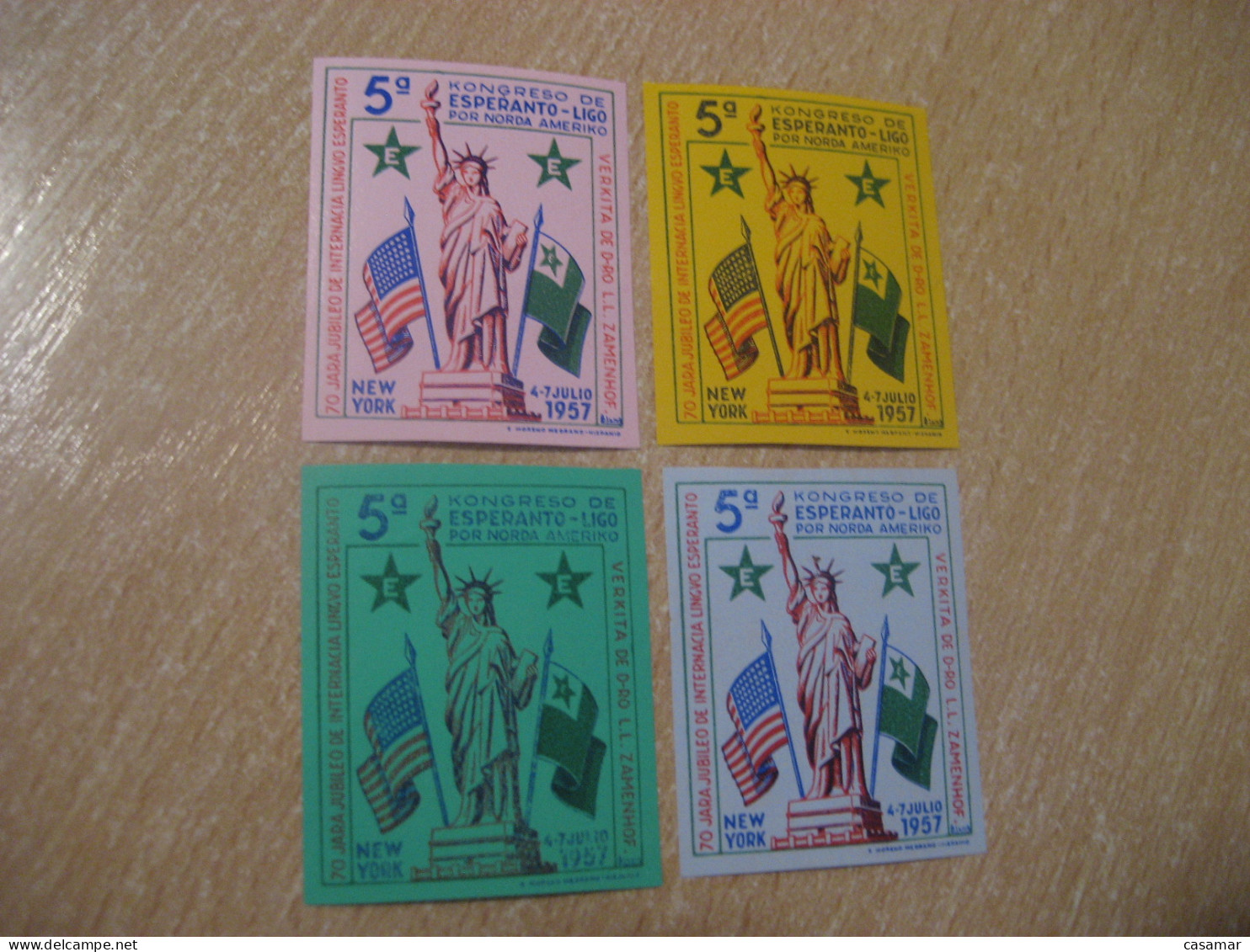 NEW YORK 1957 Esperanto Liberty Statue Flag Zamenhof Architecture Imperforated 4 Poster Stamp Vignette USA Flags Label - Monuments
