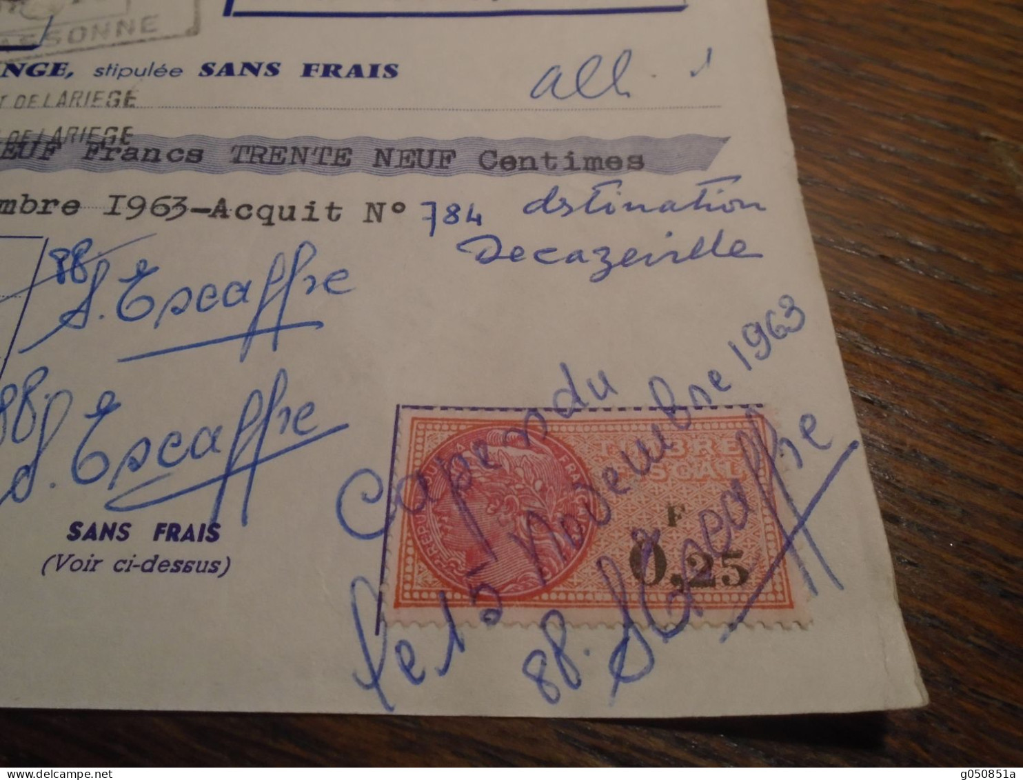 1963-  AUDE ( CAPENDU)  Pour AVEYRON( Decazeville) Lettre De Change Avec TP/ FISCAL  N° 349 +3 Photos - Lettres & Documents