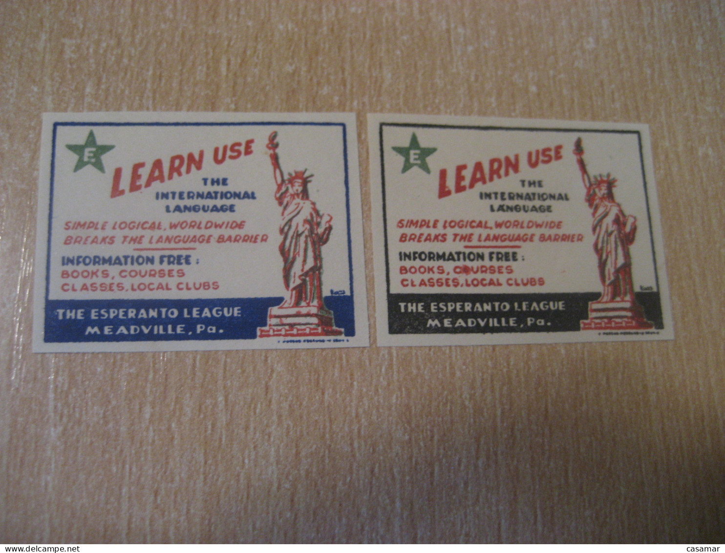 MEADVILLE PA Esperanto Liberty Statue Architecture Imperforated 2 Poster Stamp Vignette USA Label - Prove, Ristampe & Saggi