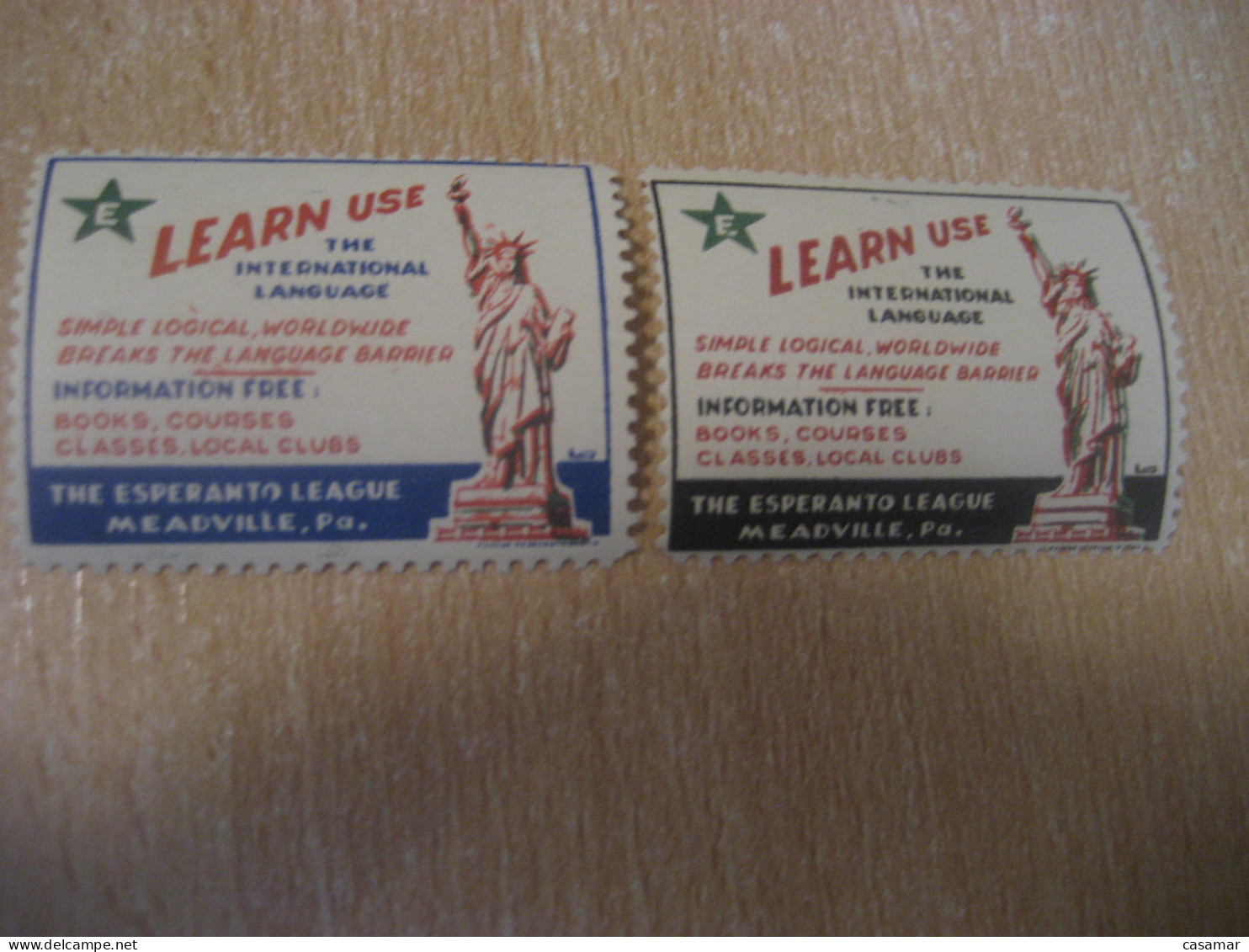 MEADVILLE PA Esperanto Liberty Statue Language Monument Architecture Perforated 2 Poster Stamp Vignette USA Label - Monumentos