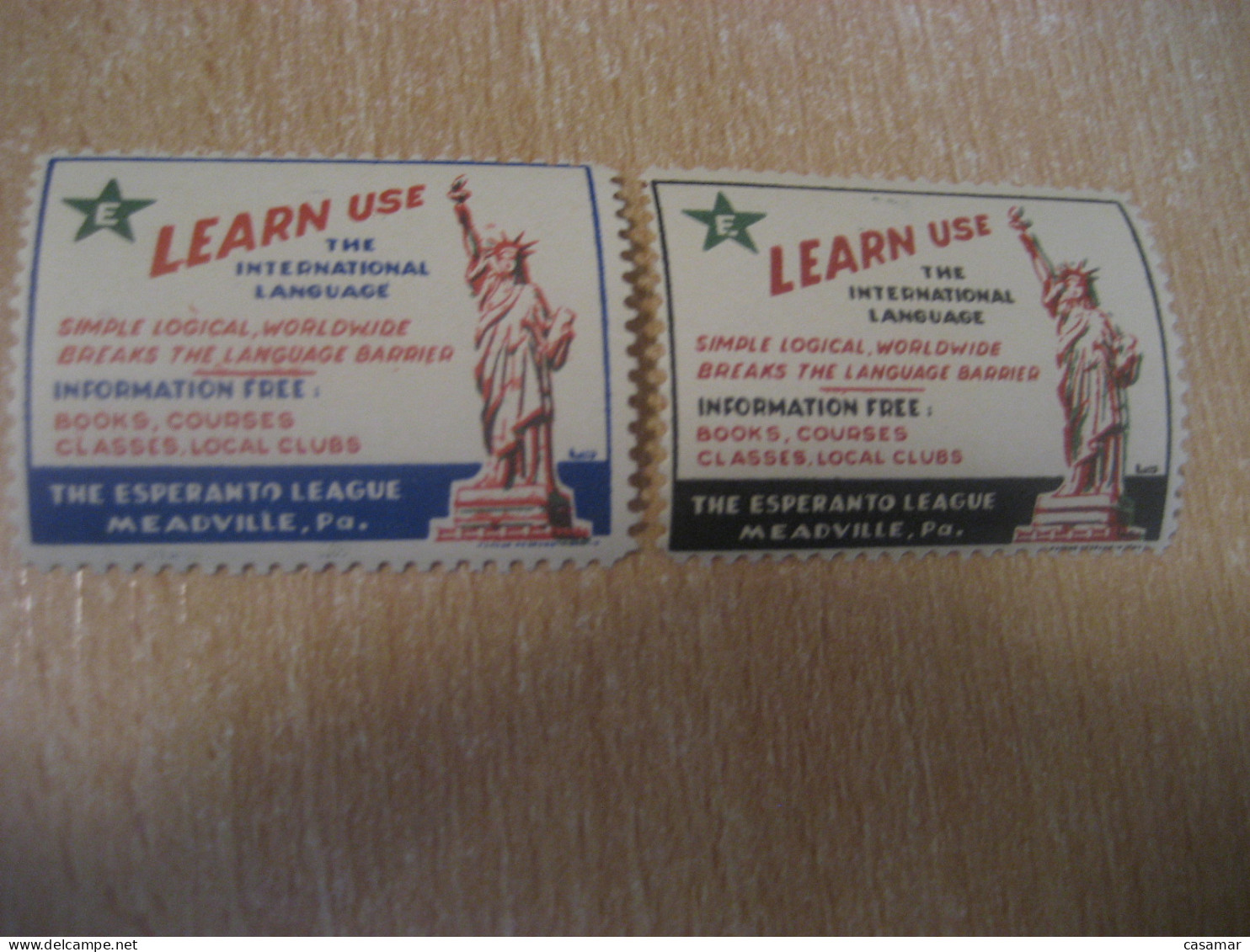 MEADVILLE PA Esperanto Liberty Statue Language Monument Architecture Perforated 2 Poster Stamp Vignette USA Label - Monumenti