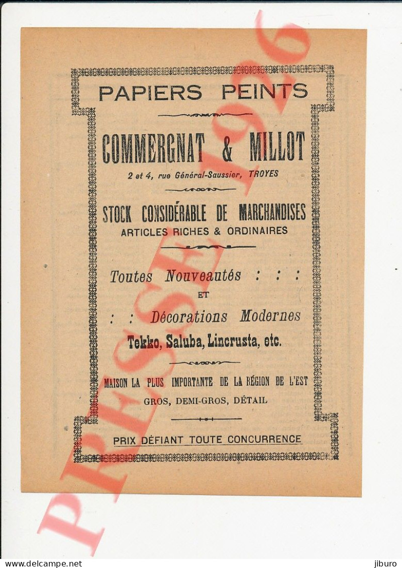 Publicité 1926 Commergnat & Millot Rue Général Saussier Troyes Papiers Peints Décorations Tekko Saluba Lincrusta 250/42 - Ohne Zuordnung