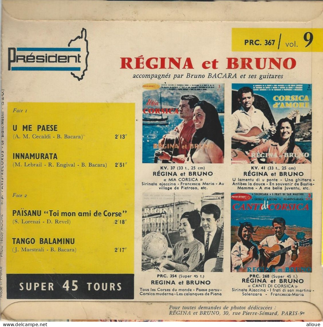 REGINA ET BRUNO - CORSICA - FR EP -  U ME PAESE + 3 - Wereldmuziek