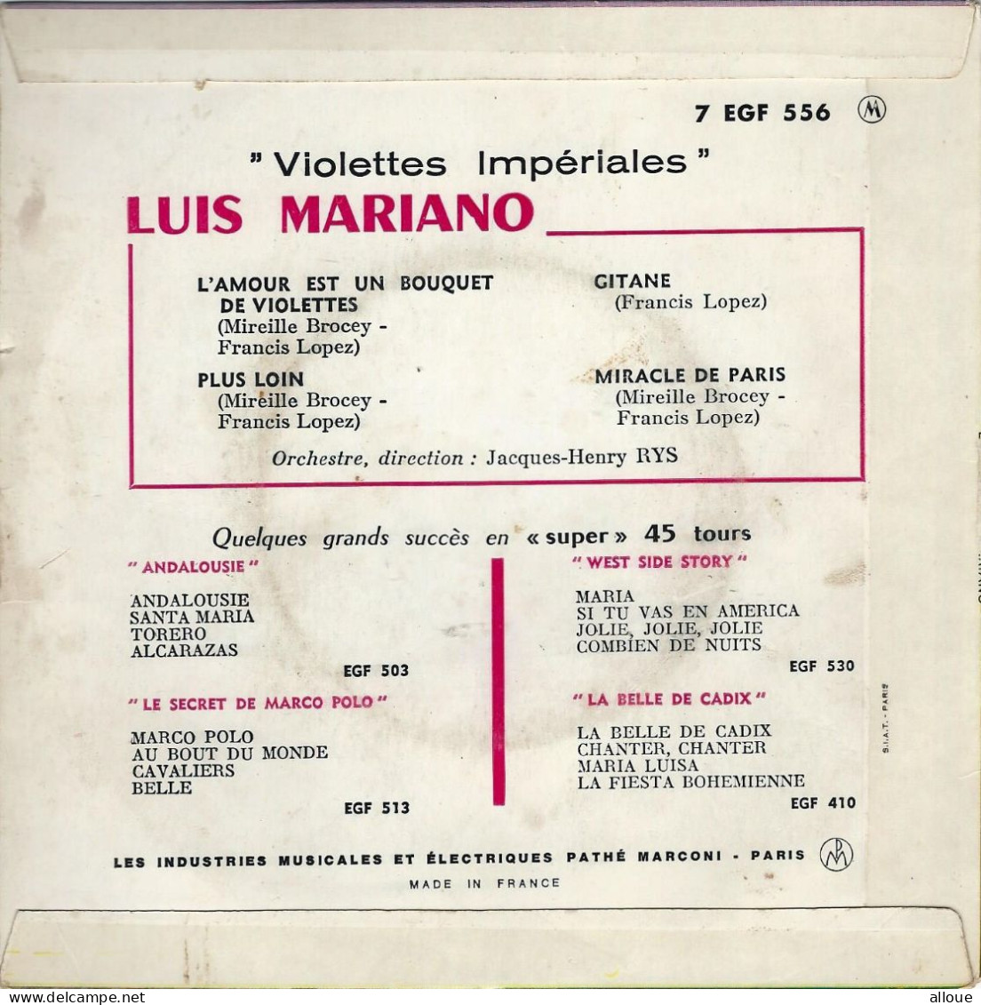 LUIS MARIANO  -  FR EP -  L'AMOUR EST UN BOUQUET DE VIOLETTES + 3 - Oper & Operette