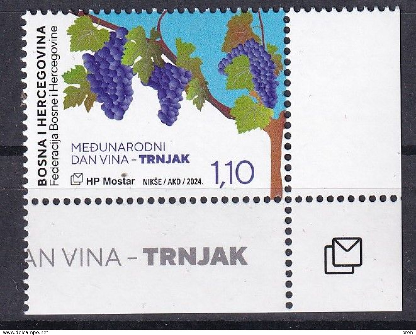 BOSNIA AND HERZEGOVINA  2024,POST MOSTAR,INTERNATIONAL DAY OF WINE,VINE,,FLORA,TRNJAK,,MNH - Bosnië En Herzegovina