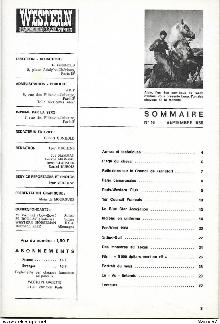 WESTERN GAZETTE N°16 Sept 1965 - Joë Hamman - George Fronval - Council D' UZES - Cody Buffalo Bill - Sitting Bull - Autres & Non Classés