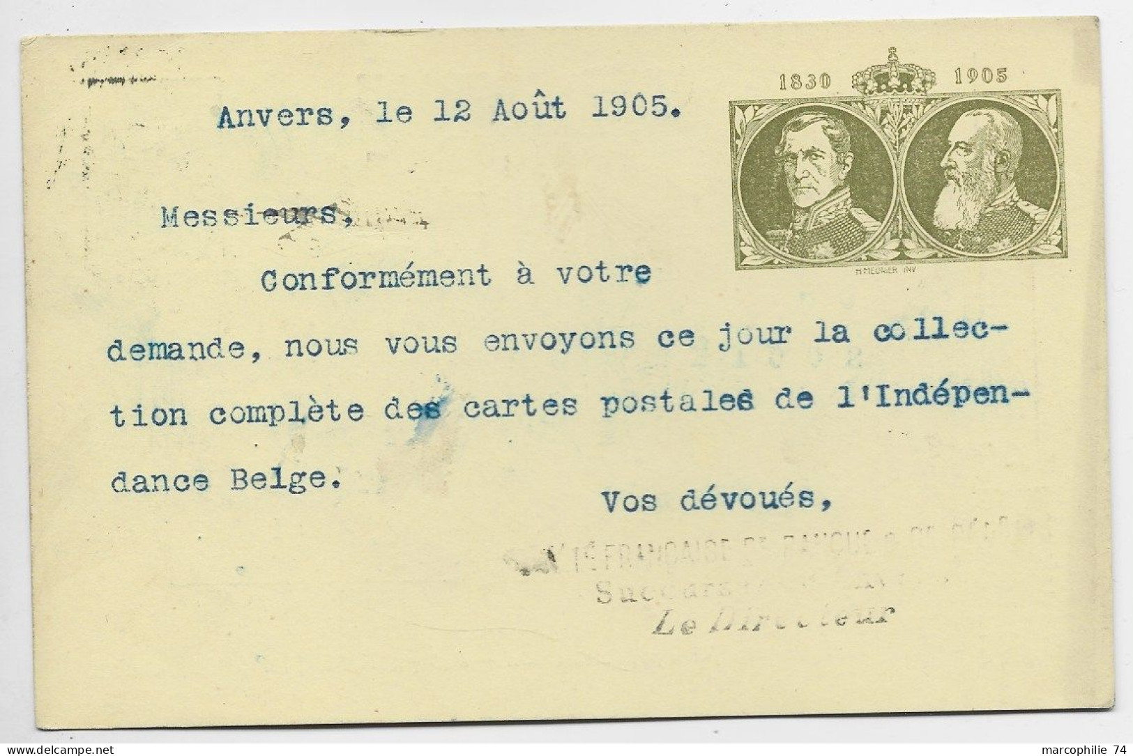 FRANCE TAXE 10C TRIANGLE DE PARIS SUR ENTIER BELGE 5C PUB + VERSO ANVERS DEPART 1905 - 1859-1959 Covers & Documents