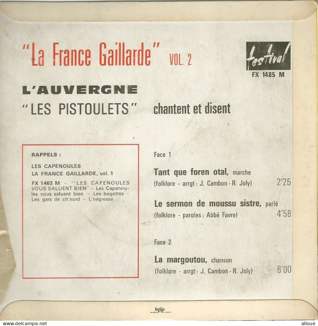 LES OISTOULETS CHANTENT ET DISENT - LA FRANCE GAILLARDE VOL 2 - FR EP -  TANT QUE FOREN OTAL + 2 - Musiques Du Monde