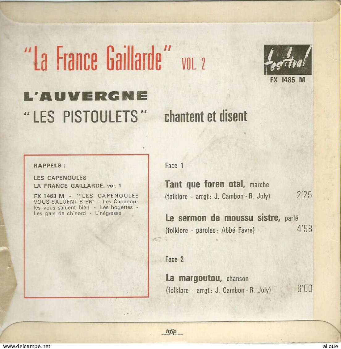 LES OISTOULETS CHANTENT ET DISENT - LA FRANCE GAILLARDE VOL 2 - FR EP -  TANT QUE FOREN OTAL + 2 - Música Del Mundo