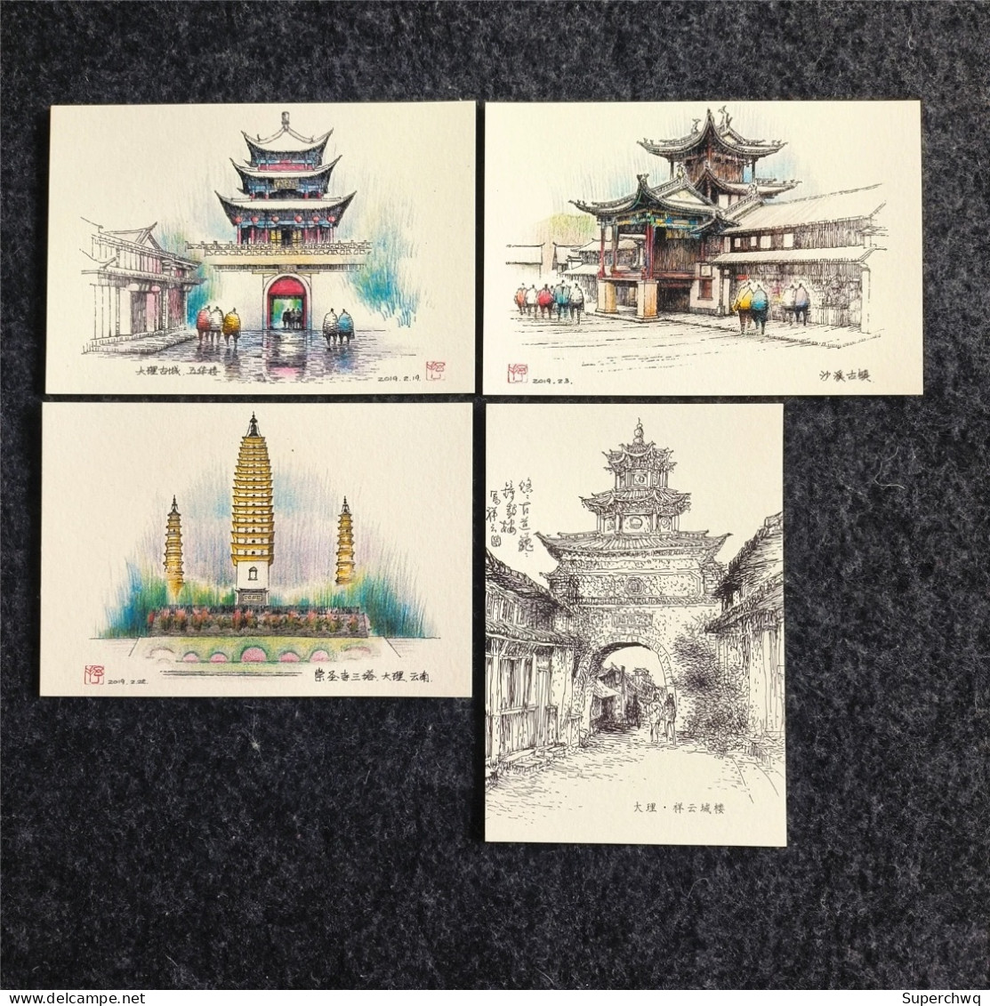 China Postcard 10 Light Colored Hand-painted Postcards From Dali, Yunnan - Chine