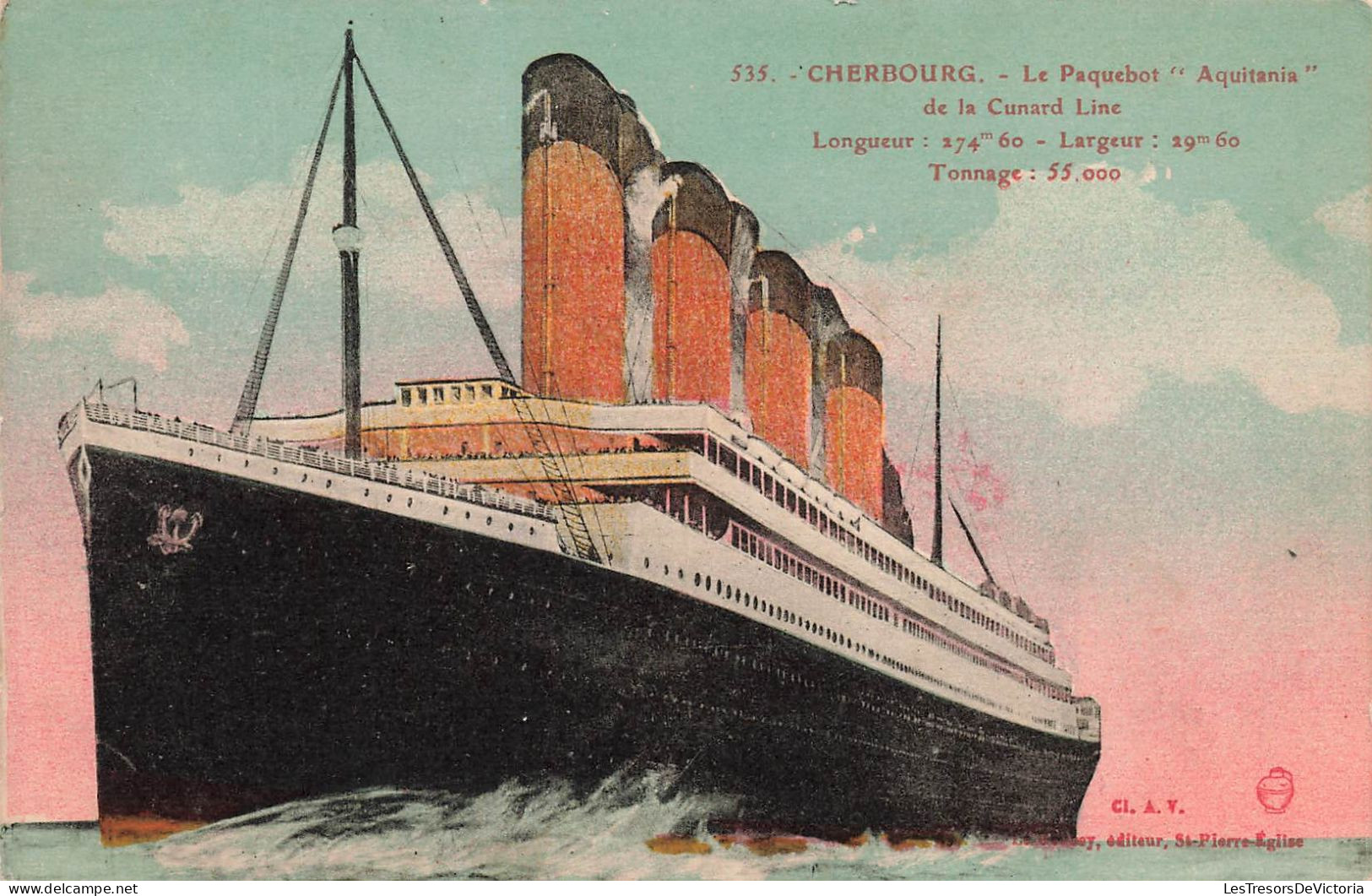 TRANSPORTS - Cherbourg - Le Paquebot Aquitania De La Cunard Line - Colorisé - Carte Postale Ancienne - Steamers