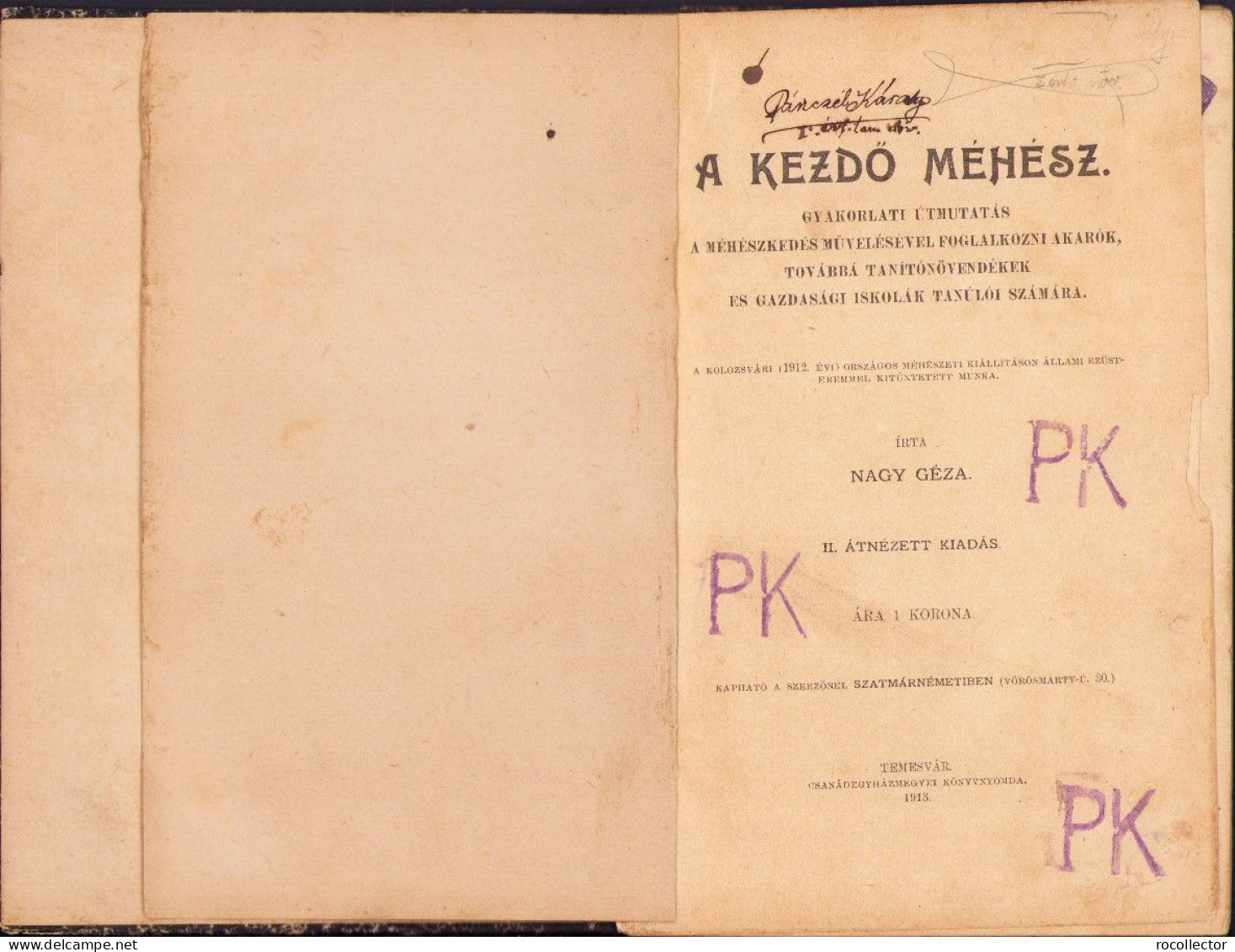 A Kezdő Méhész Irta Nagy Géza 1913 Temesvar C4138N - Old Books