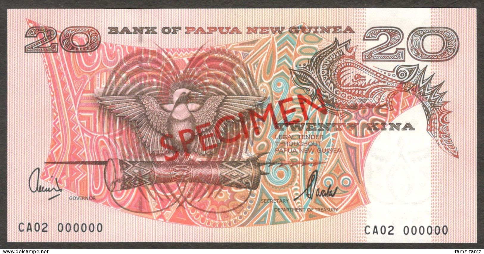 Papua New Guinea 20 Kina P-10es 2002 Specimen CA02 000000 UNC - Papouasie-Nouvelle-Guinée