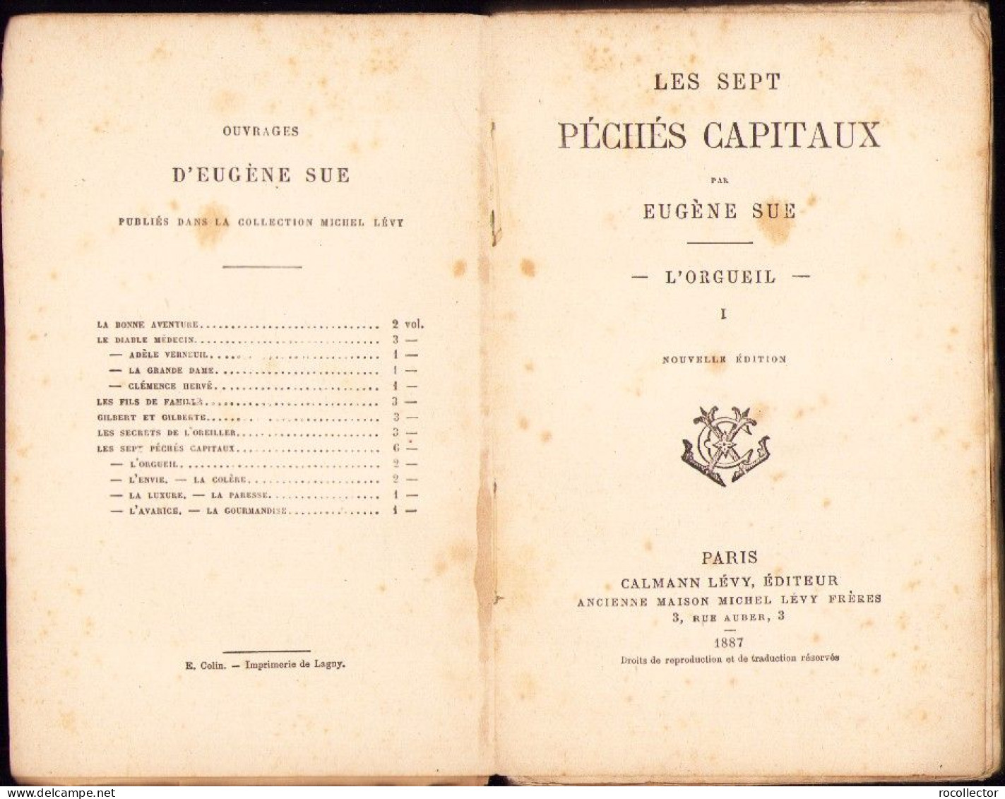 Les Sept Péchés Capitaux L’orgueil Par Eugen Sue 1887 Tome I+II C4121N - Libri Vecchi E Da Collezione