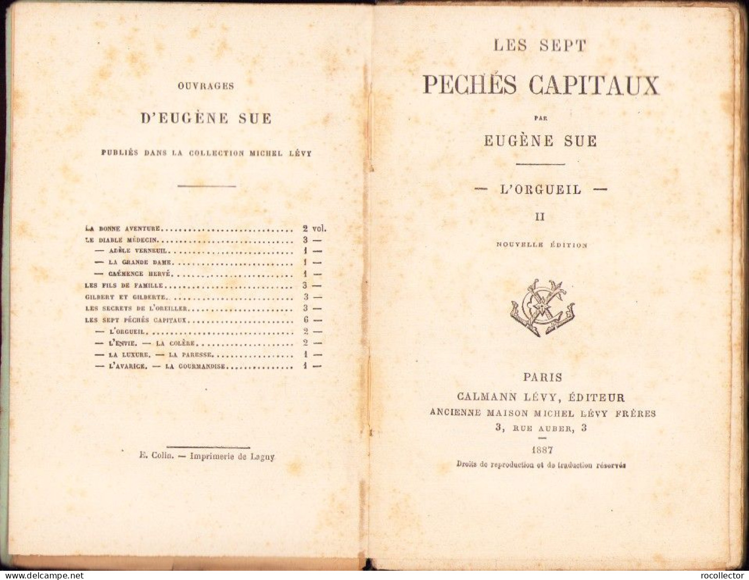 Les Sept Péchés Capitaux L’orgueil Par Eugen Sue 1887 Tome I+II C4121N - Oude Boeken