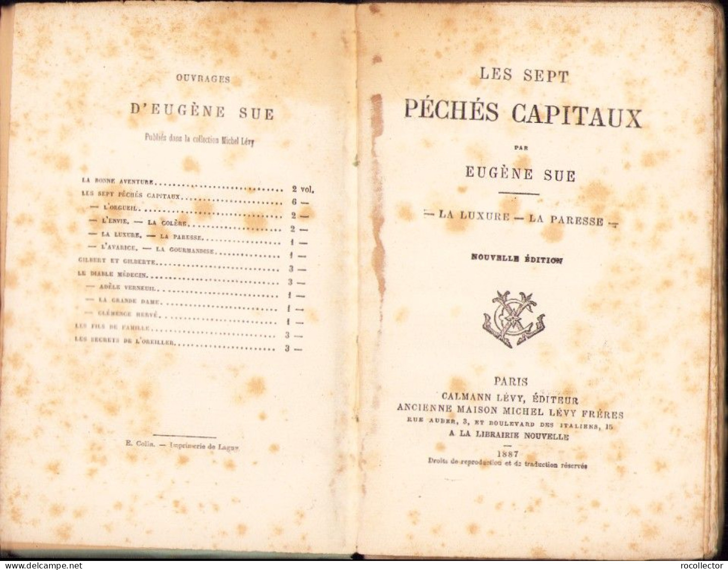 Les Sept Péchés Capitaux La Luxure La Paresse Par Eugen Sue 1887 C4120N - Alte Bücher