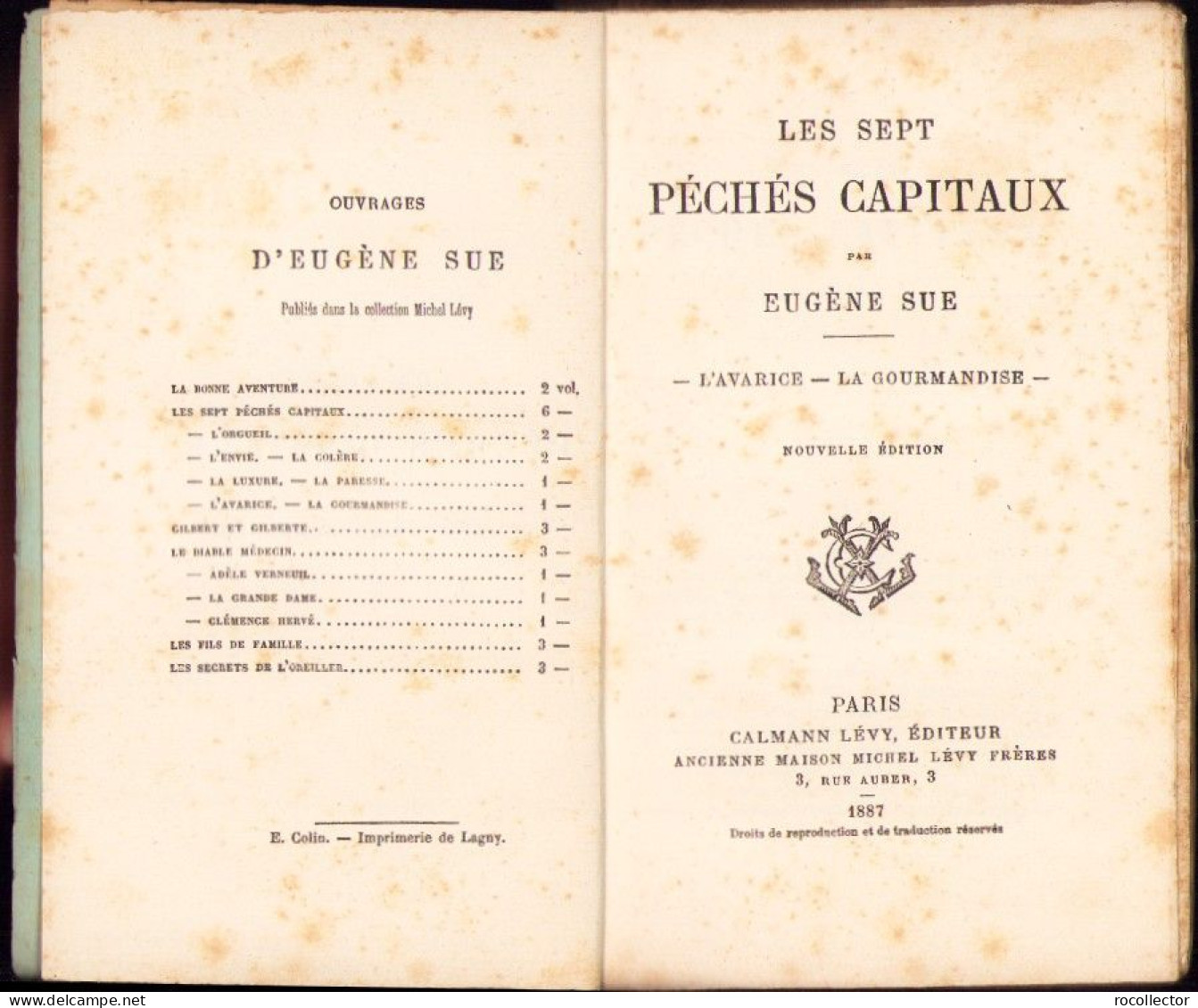 Les Sept Péchés Capitaux L’avarice La Gourmandise Par Eugen Sue 1887 C4119N - Libros Antiguos Y De Colección
