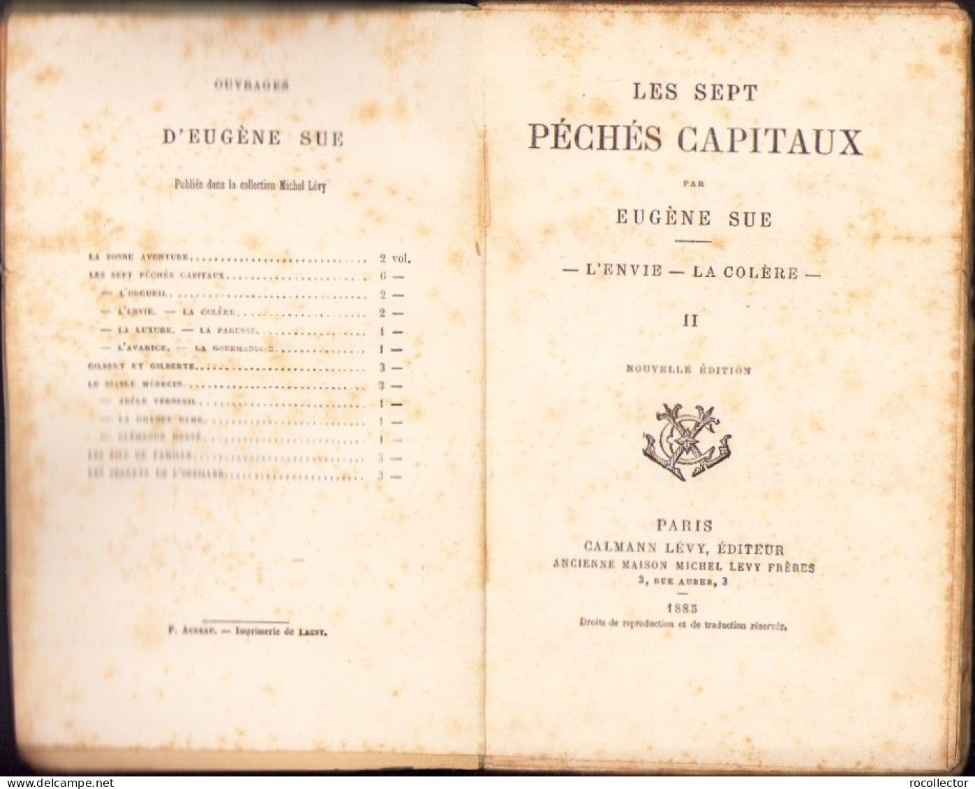 Les Sept Péchés Capitaux L’envie La Colére Par Eugen Sue 1885 Tome I + II C4118N - Oude Boeken