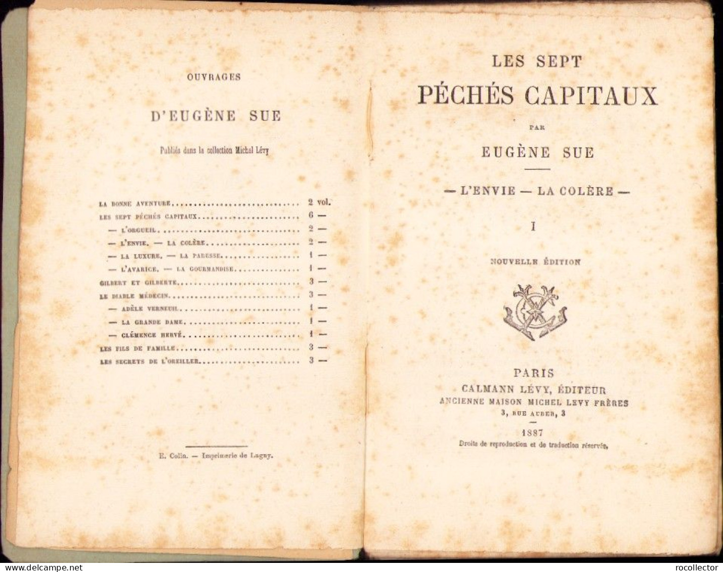 Les sept péchés capitaux L’envie La colére par Eugen Sue 1885 tome I + II C4118N