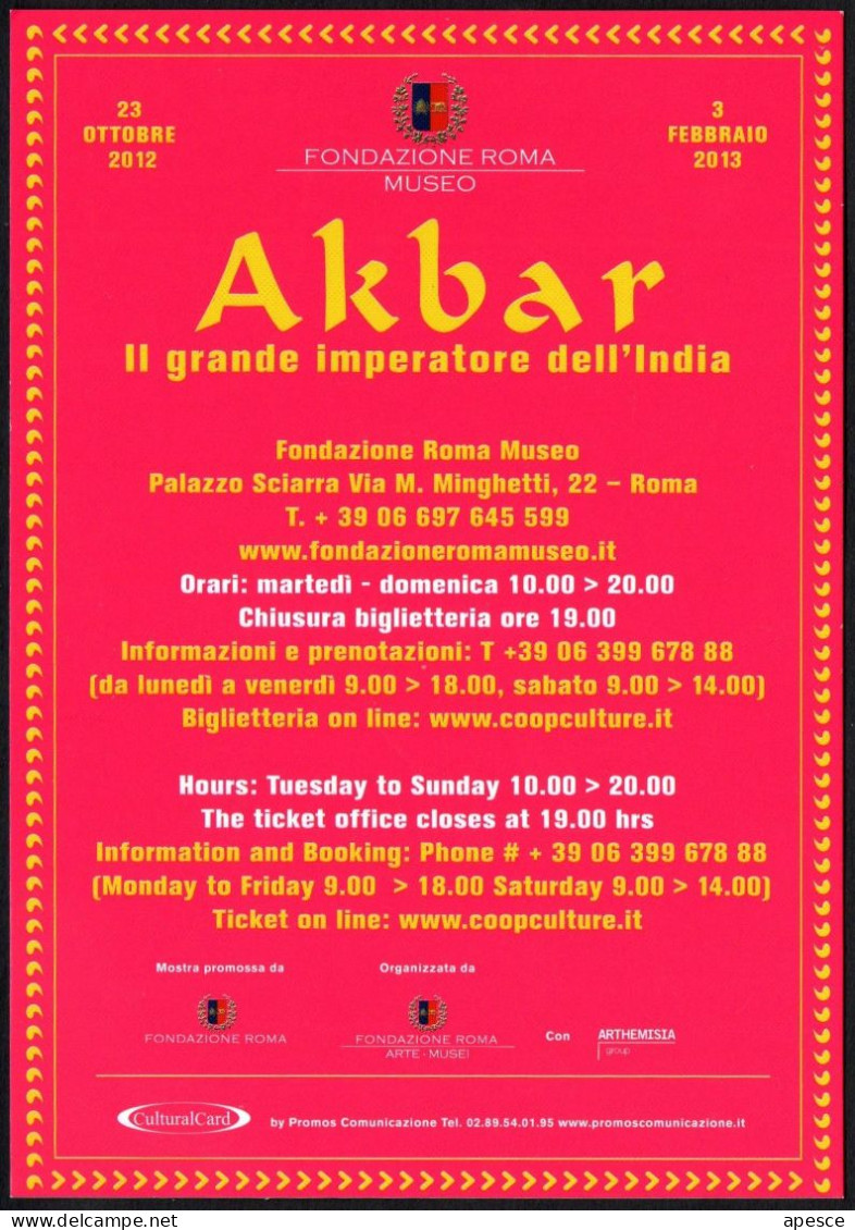 ITALIA 2012 - AKBAR - IL GRANDE IMPERATORE DELL'INDIA - FONDAZIONE ROMA MUSEO - PROMOCARD - I - Museen