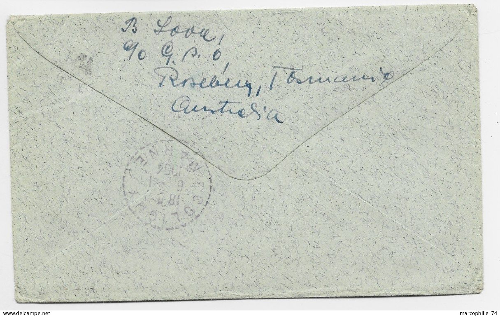 AUSTRALIA TASMANIA 2L SOLO LETTRE COVER AVION MOSEBERY 6 DEC 1953 TO FRANCE - Storia Postale